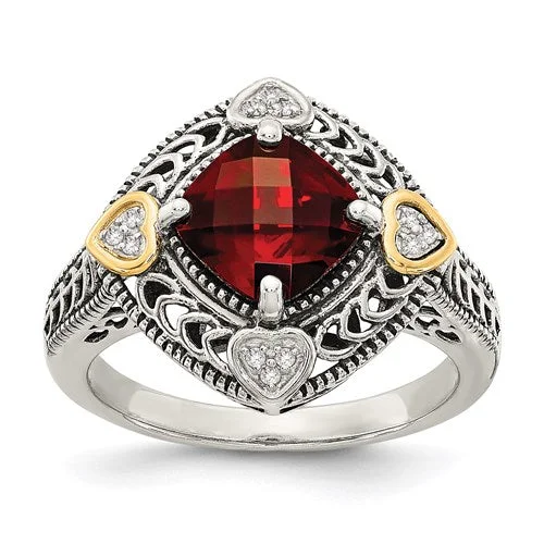 Shey Couture Sterling Silver w/ 14k Gold Accents Cushion Garnet Ring