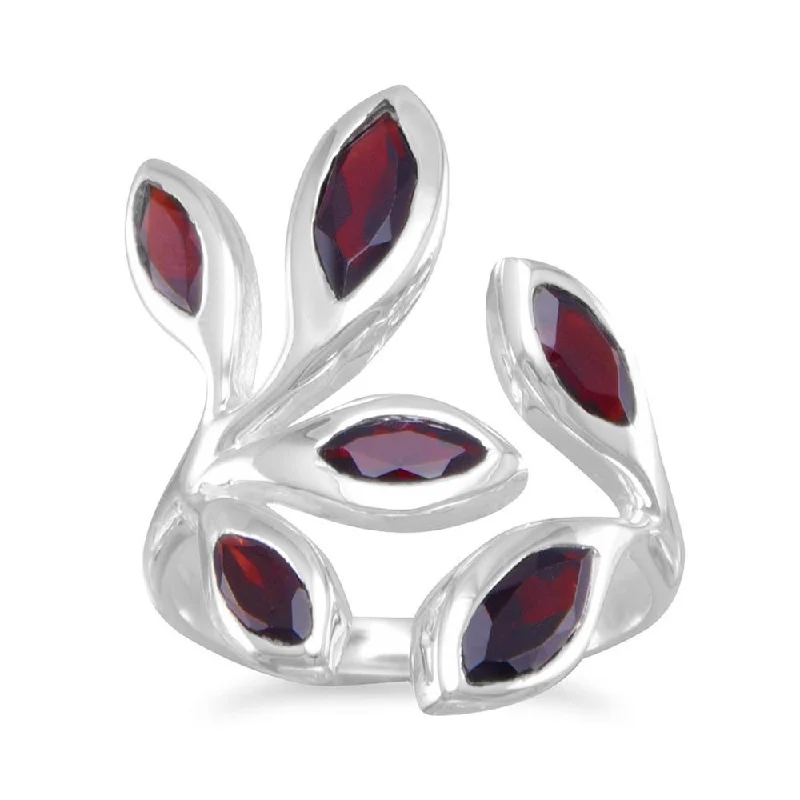 Sterling Silver Wrap Around Marquise Garnet Ring