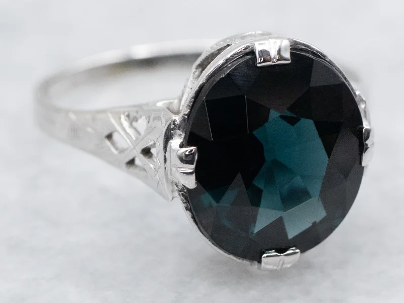 Mixed Metal Dark Teal Spinel Solitaire Ring