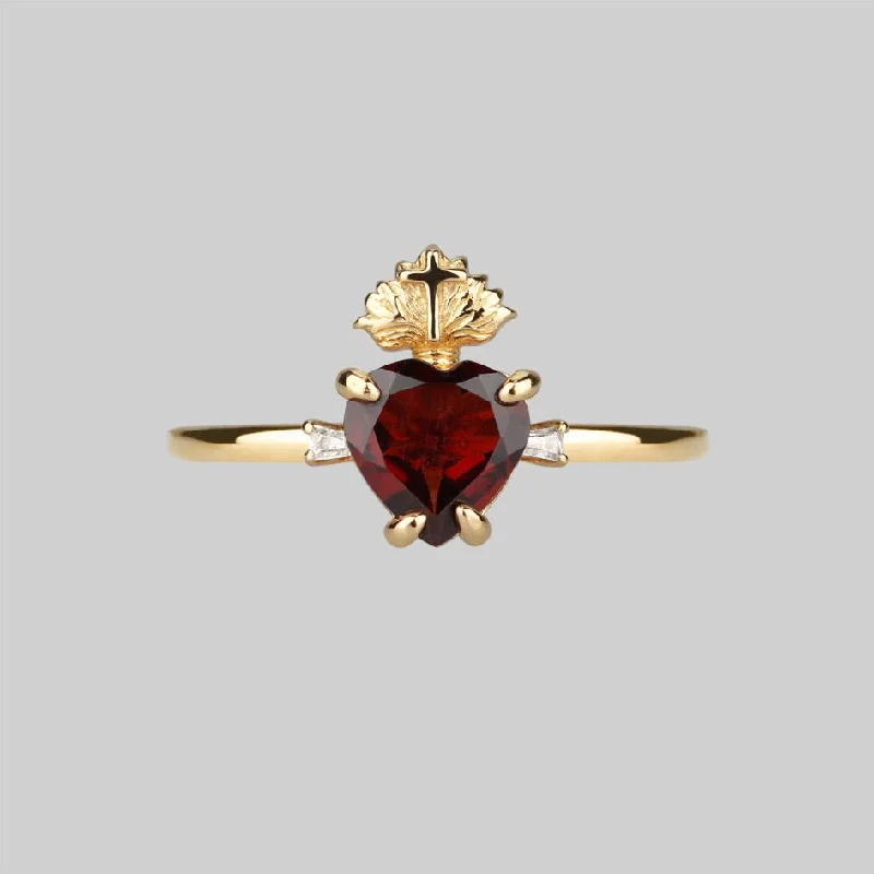 The Sacred Heart Garnet Ring - Gold