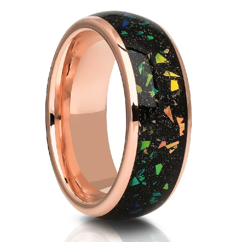 Tungsten Carbide Wedding Ring 8Mm Abalone Inlay Rose Gold Comfort Fit