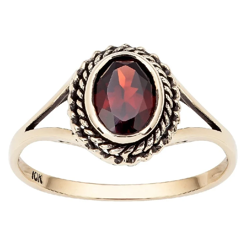 Viducci 10k Yellow Gold Vintage Style Genuine Garnet Split-Shank Ring