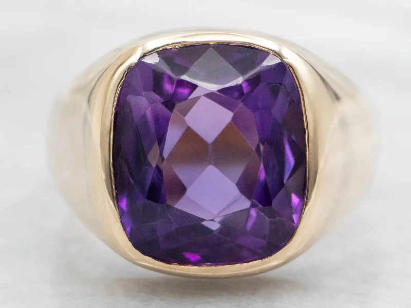 Vintage Cushion Cut Bezel Set Amethyst Solitaire Ring