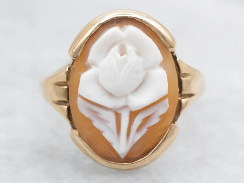 Vintage Gold Carved Rose Cameo Ring