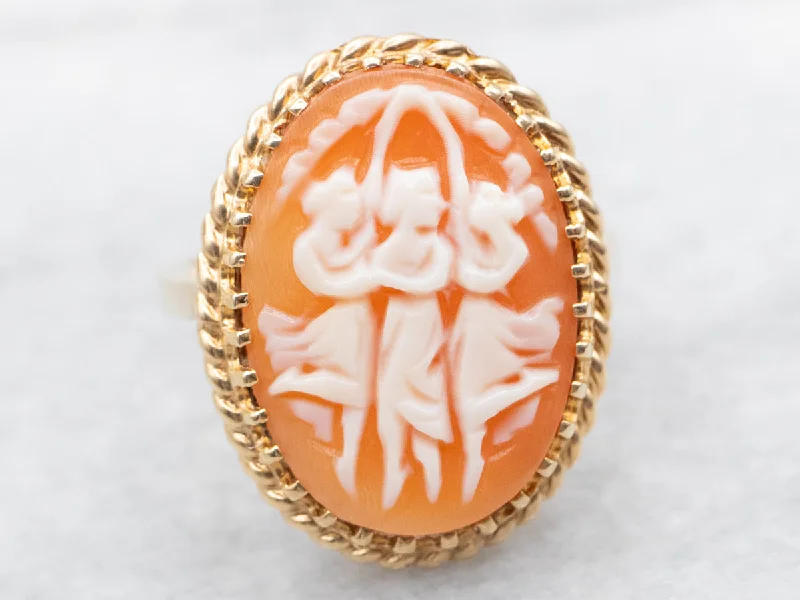 Mid-Century Gold Three Graces Cameo Ring