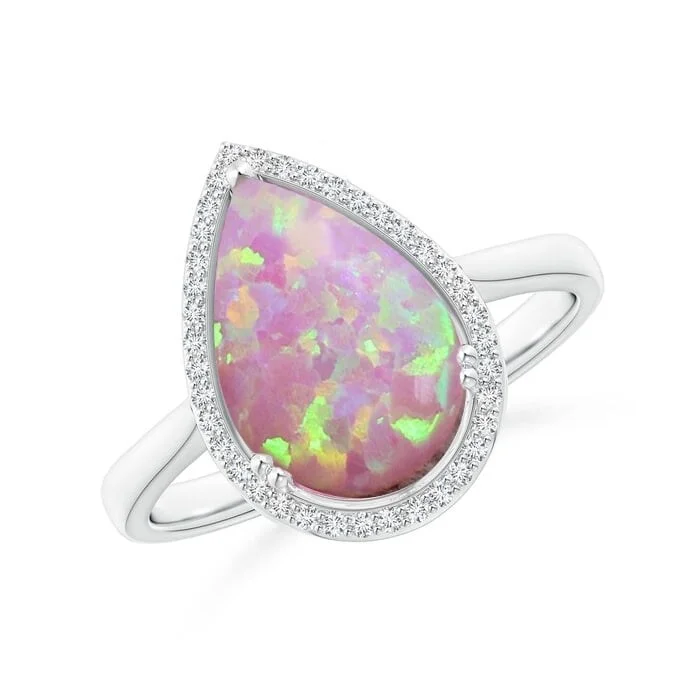 White Blue Or Pink Opal Pear Cut Halo Ring