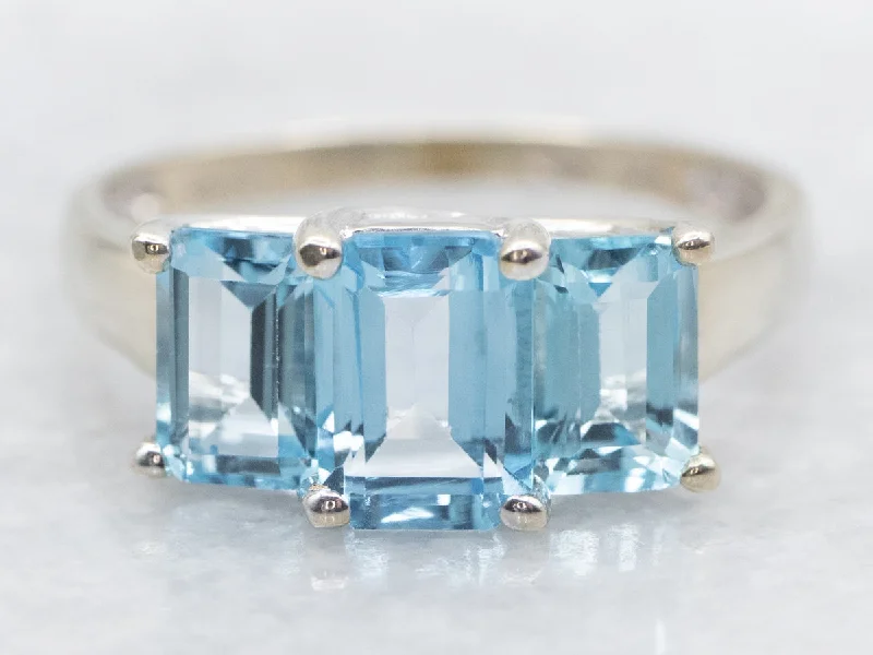 Three Stone Blue Topaz Ring