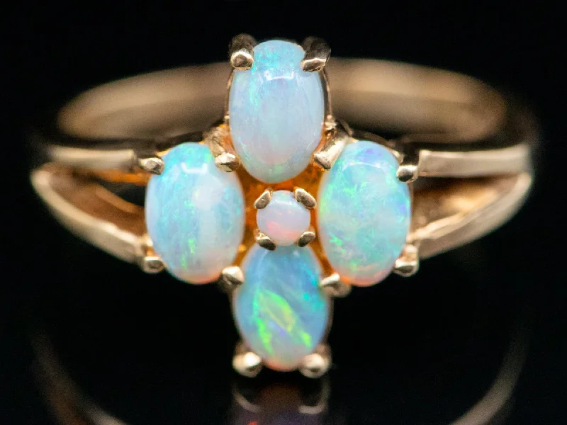 Vintage Gold Opal Halo Flower Ring