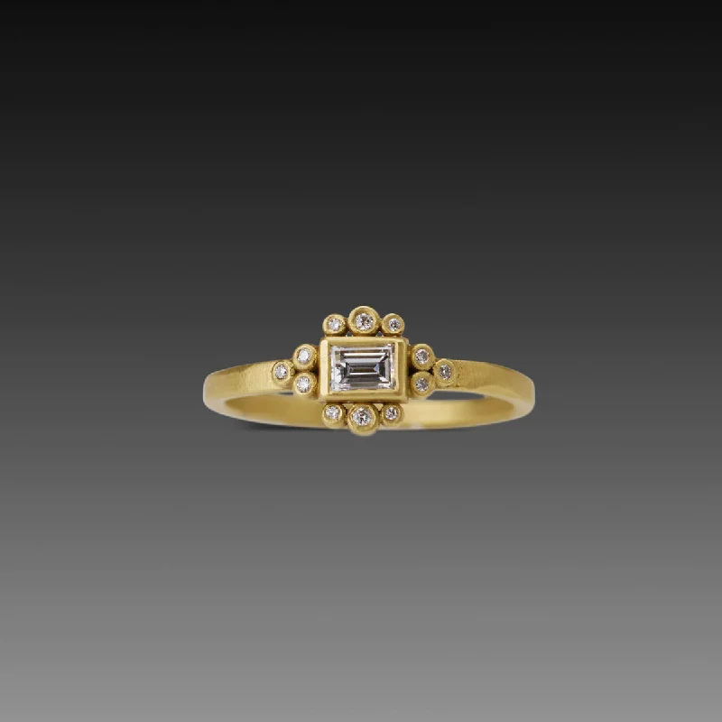 Baguette Diamond Ring with Diamond Trios