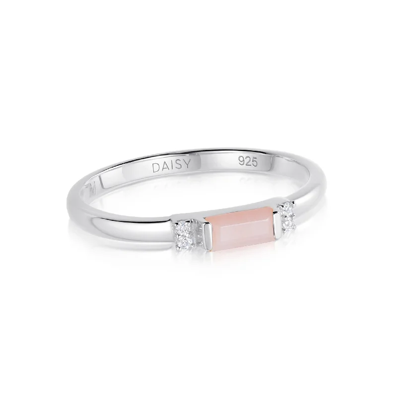 Beloved Fine Pink Opal Band Ring Sterling Silver