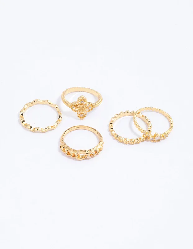 Gold Plated Filigree Cross Chain Ring 5-Pack