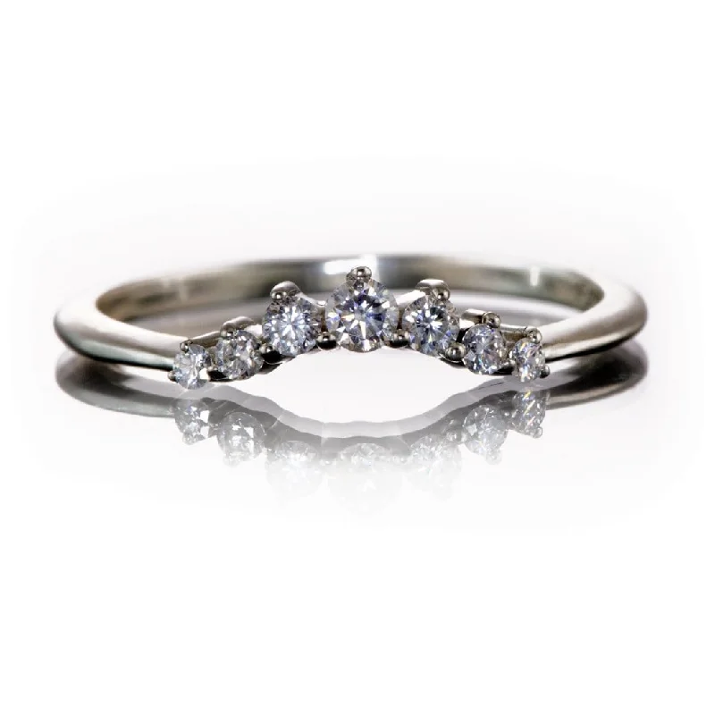 Corinne - Graduated Diamond, Moissanite or Sapphire Curved Contoured Crown Stacking Wedding Ring