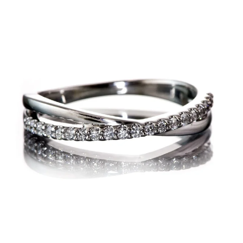 Criss Cross Band - Contoured Wedding Ring with Diamonds, Moissanites, Rubies or Sapphires