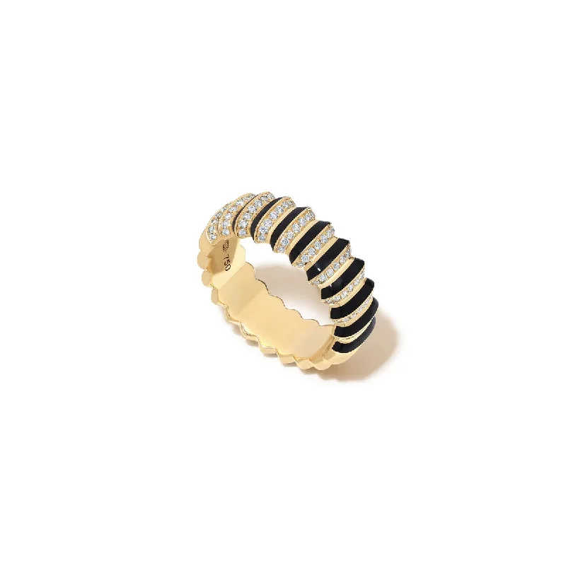 Diamond Borsh Bone White or Jet Black Enamel Band Ring