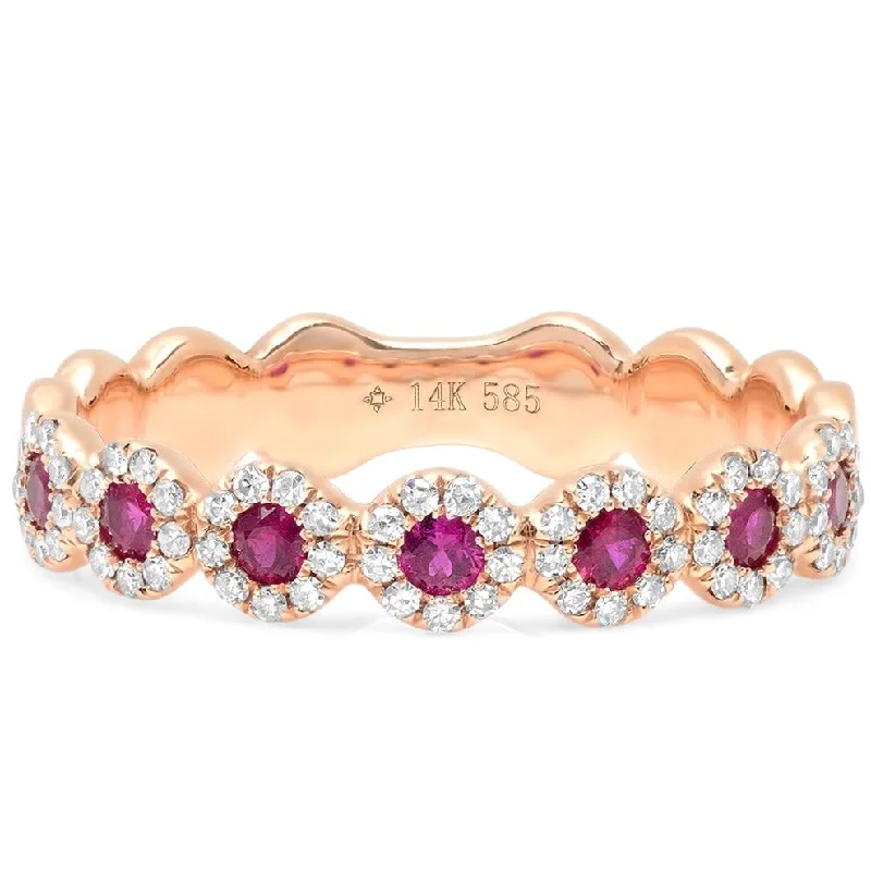 Diamond & Ruby Flower Band Ring