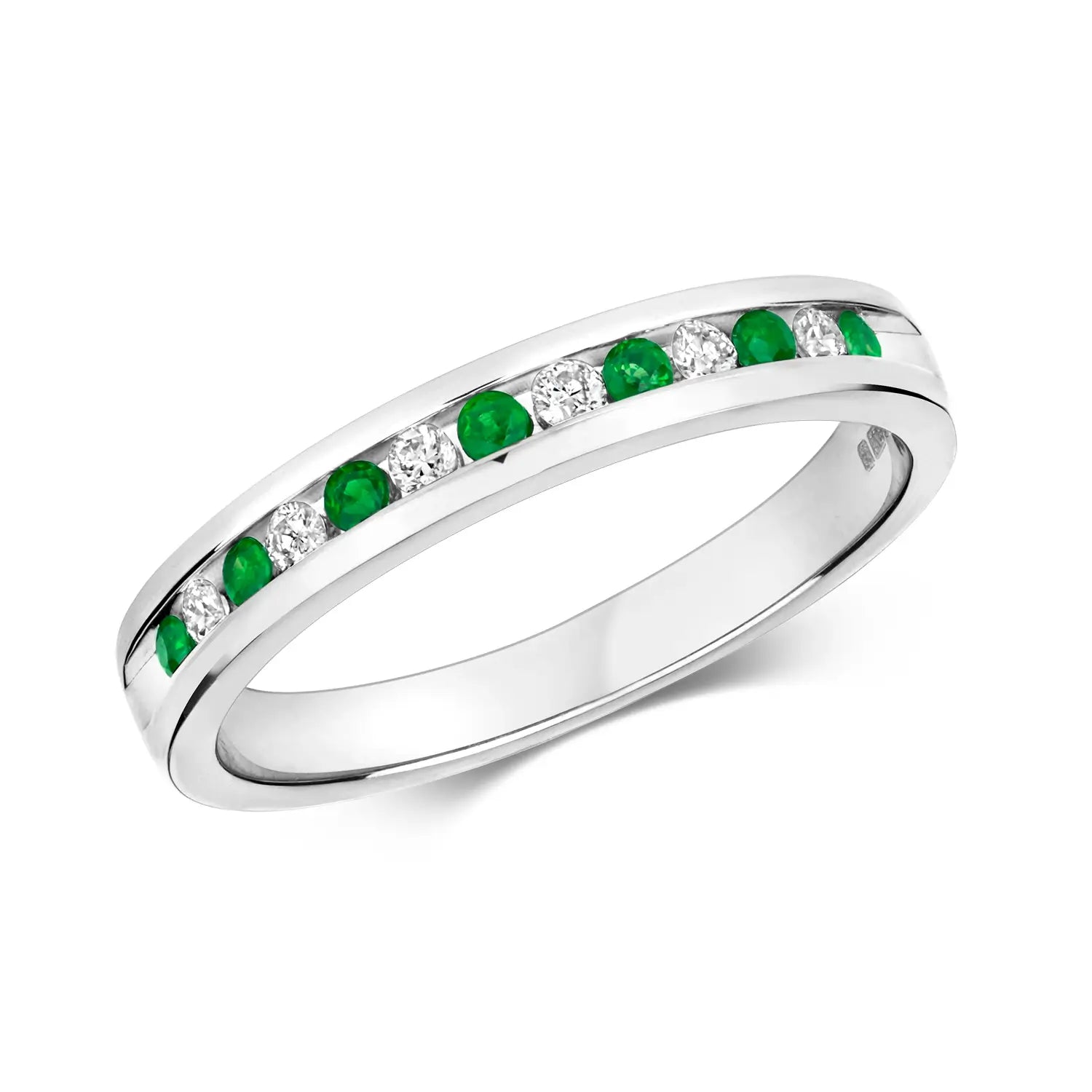 Emerald & Diamond Solid White Gold Half Eternity Ring