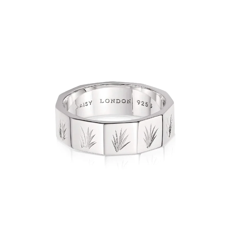 Engraved Geometric Band Ring Sterling Silver