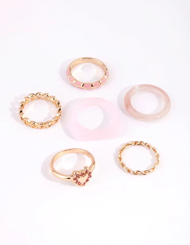 Pink Acrylic Heart Ring Pack