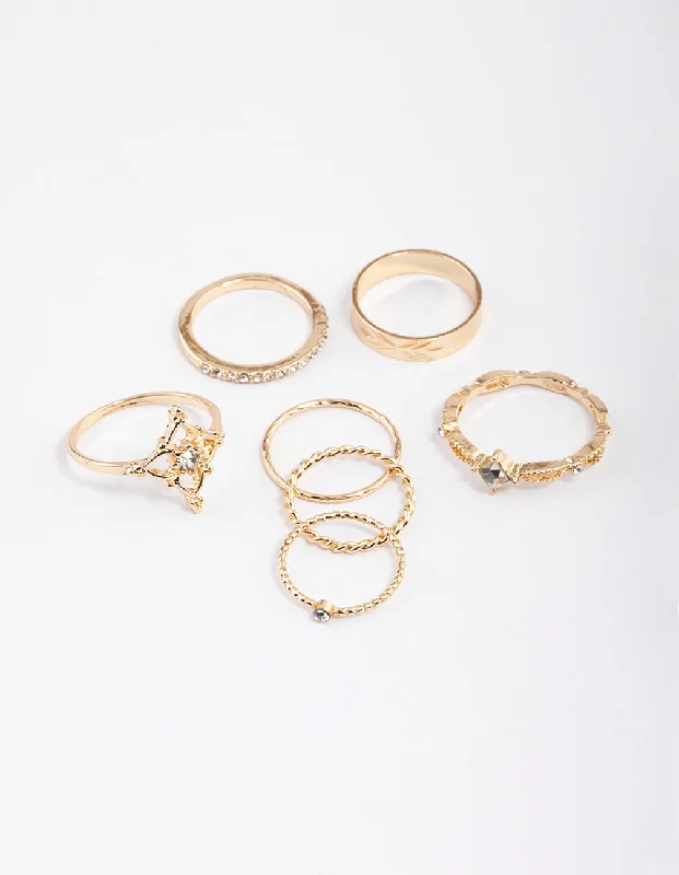 Gold Dainty Ornate Ring Pack