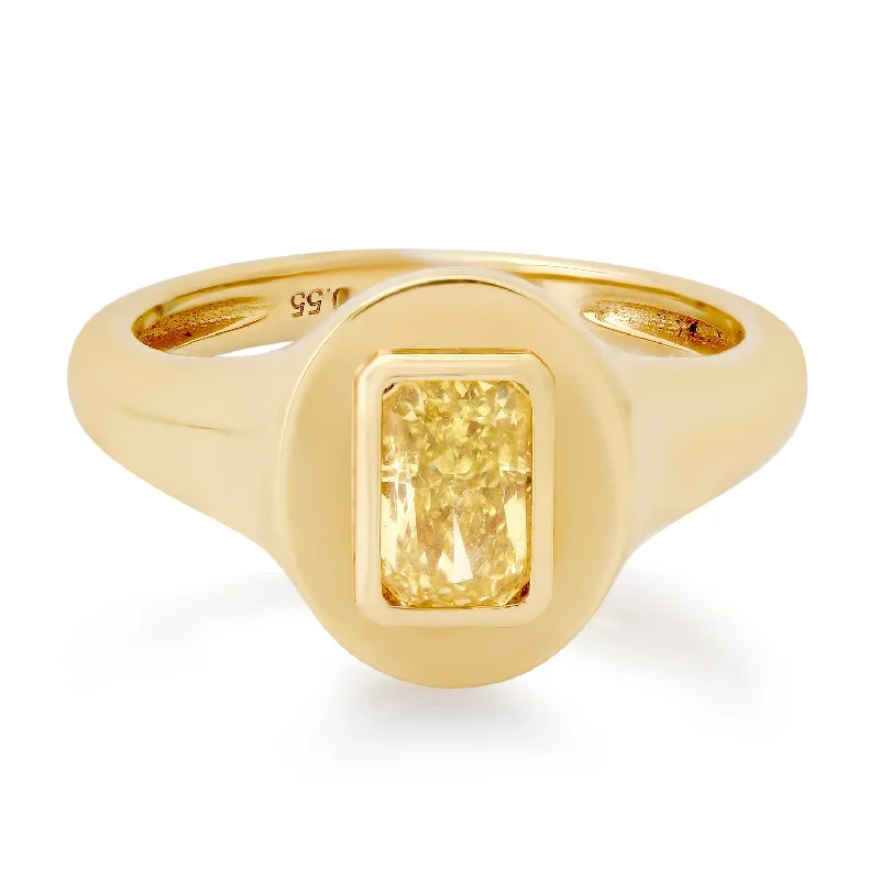 Fancy Yellow Diamond Signet Pinky Ring