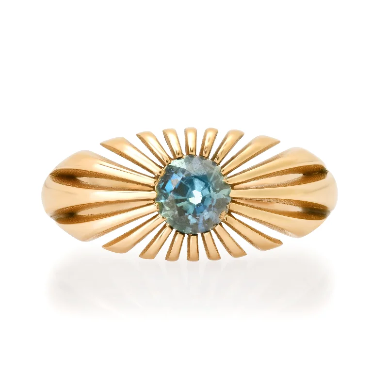 Fluted Divine Light Blue Sapphire Ring