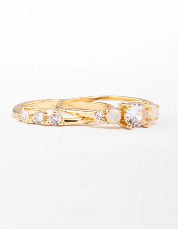 Gold Plated Petitie Cubic Zirconia Stacking Ring