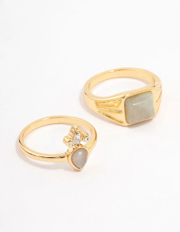 Gold Plated Square Pear Stacking Ring Pack