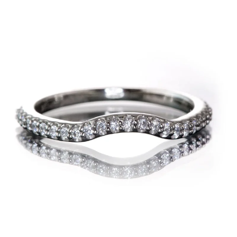 Half Eternity Diamond Micro Pave Contoured Wedding Ring Band