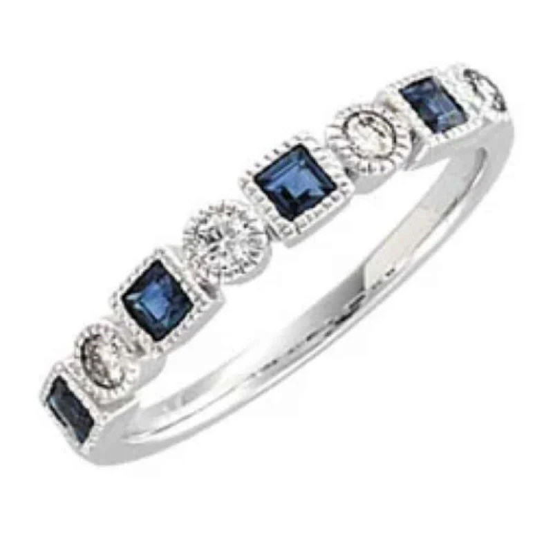 JULIE | Women's 14K White Gold Wedding Ring | Diamonds & Sapphires