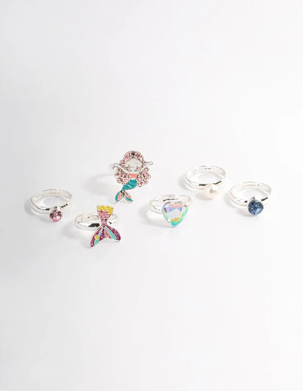 Kids Mermaid & Pearl Ring 6-Pack