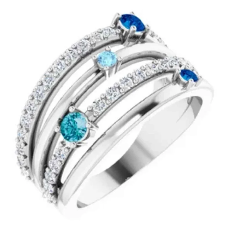 KIMBERLY | Women's Wedding Ring | Blue Sapphire, Aquamarine & London Blue Topaz