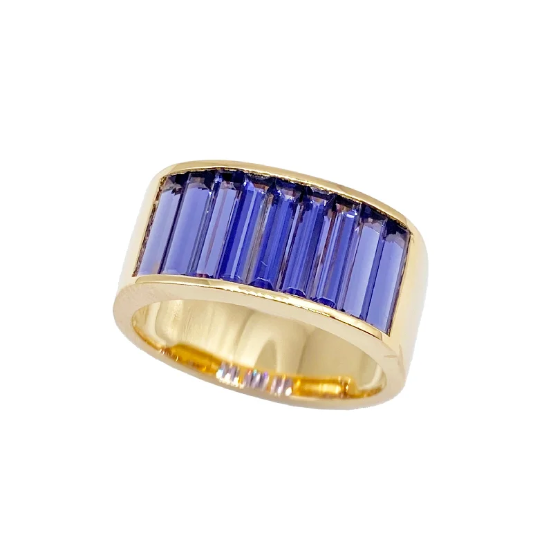 Large Baguette Blue Iolite Stacking Ring