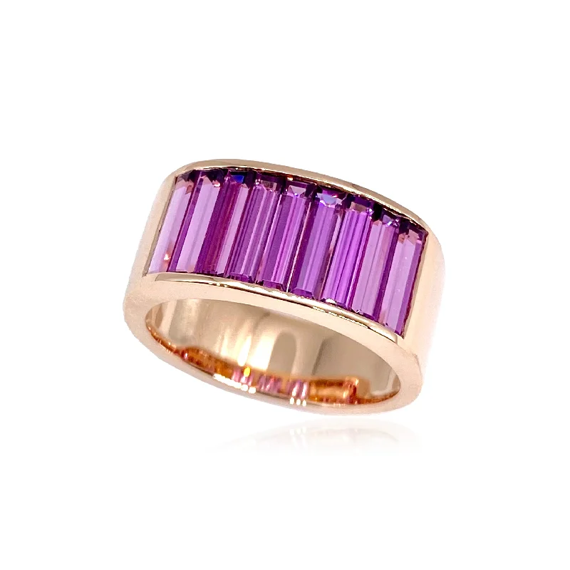 Large Baguette Purple Garnet or White Topaz Stacker Ring