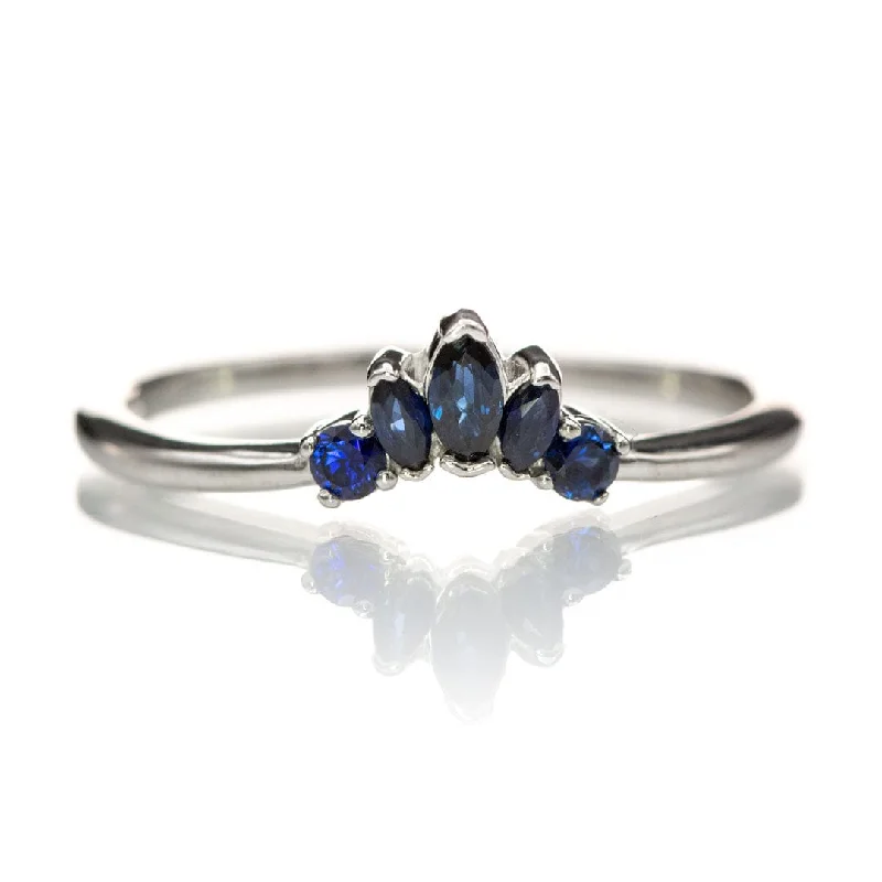 Macie Band- Marquise Blue Sapphire Curved Contoured Stacking Wedding Ring