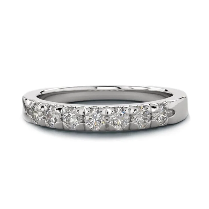 Freya Anniversary Band - French Set Moissanite or Diamond Pave Ring Stacking Wedding Band