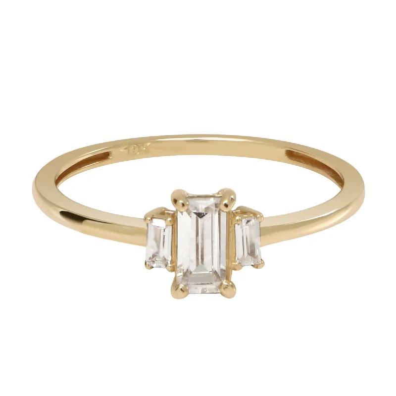 10k Solid Gold CZ Baguette Trapezoid Ring