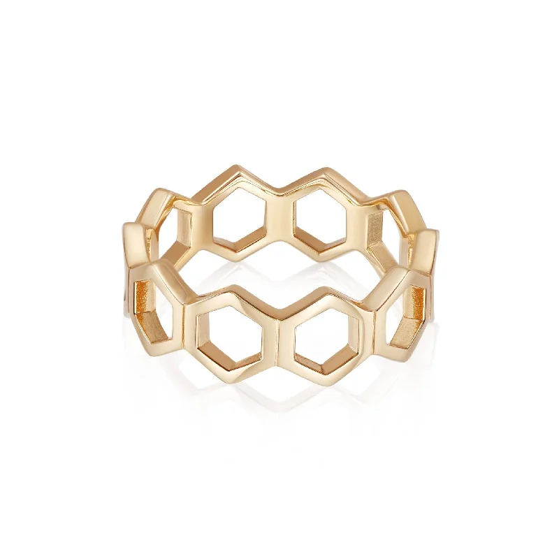 Open Hexagon Band Ring 18ct Gold Plate