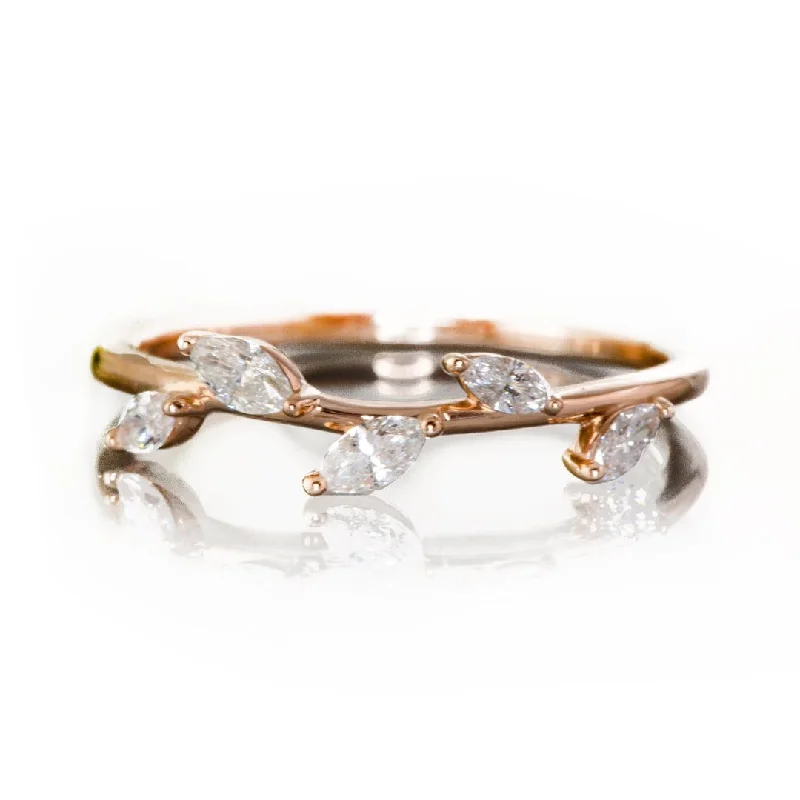 Phyliss Band - Delicate Leaf Ring Diamond Stacking Anniversary Ring