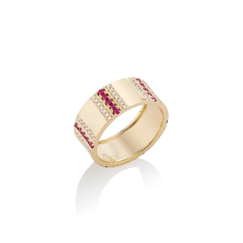 Pinstripe Strength Diamond or Ruby & Diamond Cigar Band Ring