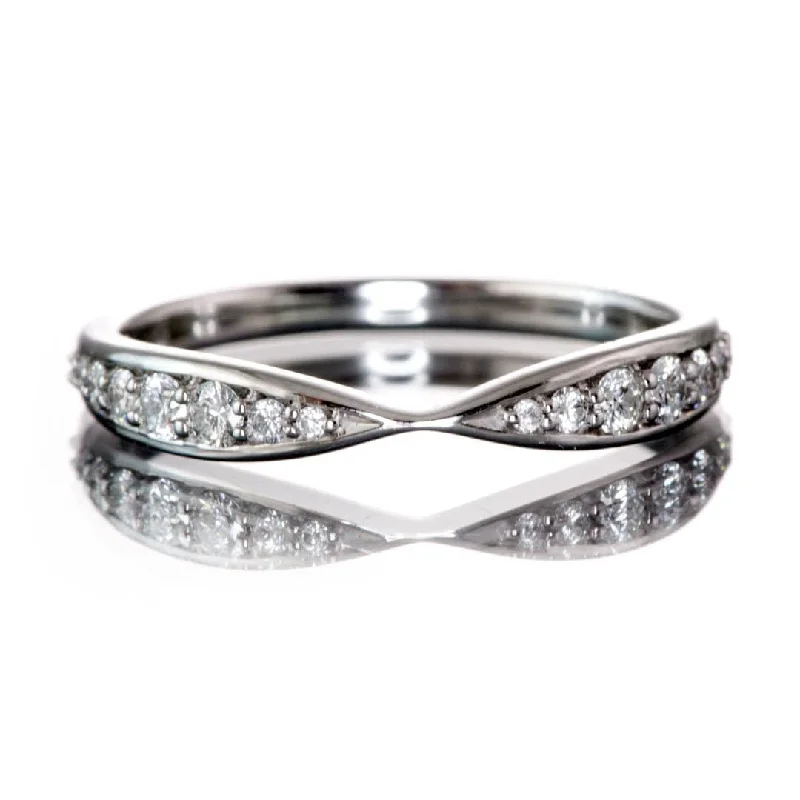 Pippa Band - Pinched Contoured Wedding Ring Graduated Diamond, Moissanite, Ruby or Sapphire