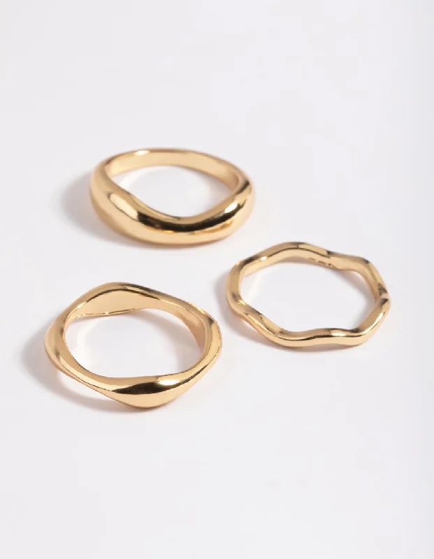 Gold Plated Molten Band Ring Pack