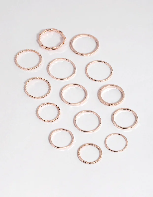 Rose Gold Fine Mix Band Ring Pack