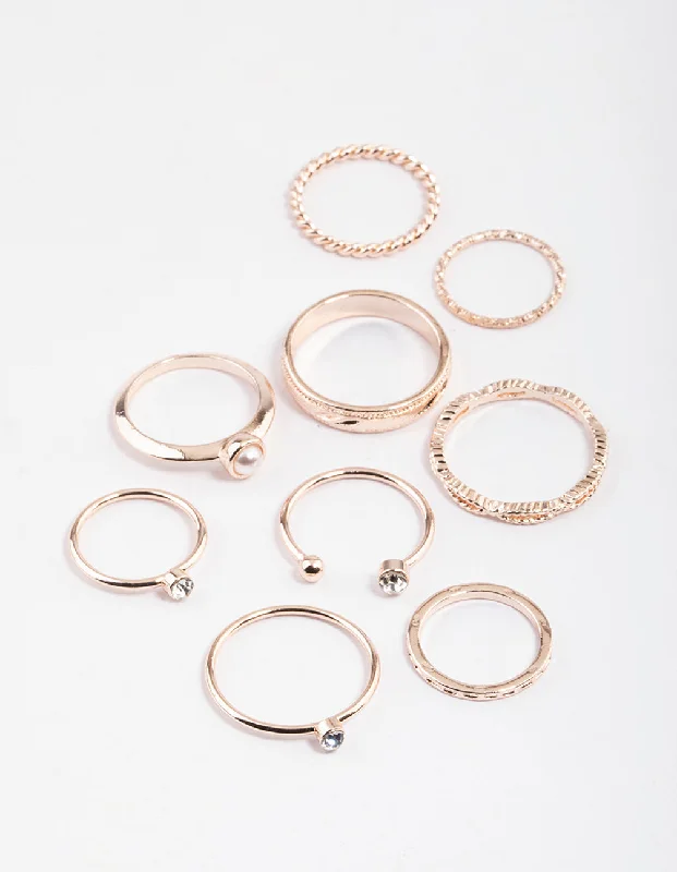 Rose Gold Open Pearl & Stone Ring Pack