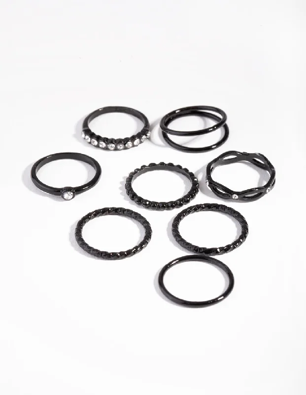 Black Crystal Twisted Ring 8-Pack