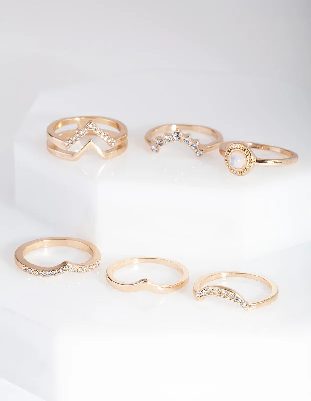 Gold Multi Shape Diamante Ring Pack