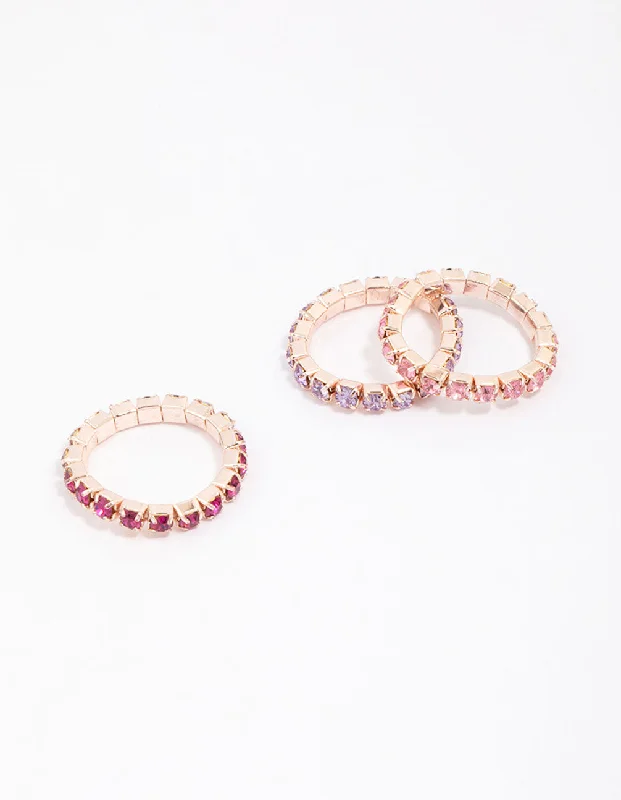 Rose Gold Bling Stretch Ring 3-Pack