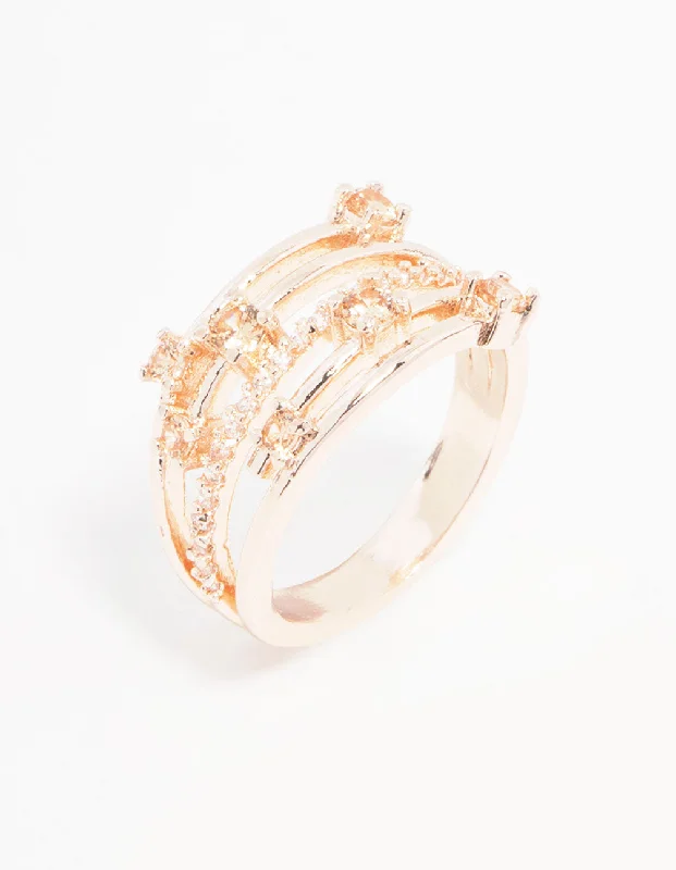 Rose Gold Plated Cubic Zirconia Pave & Scatter Ring