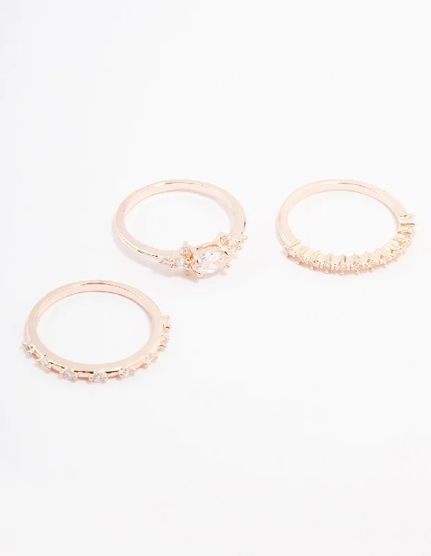 Rose Gold Marquise Stacking Ring 3-Pack