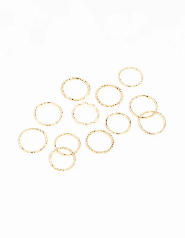 Gold Textured Mixed Size Ring Pack