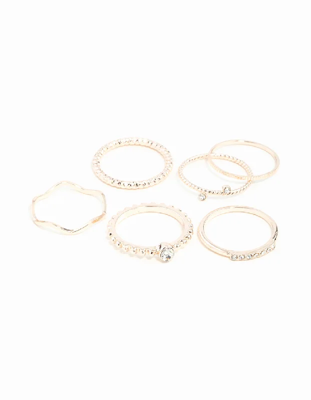 Rose Gold Diamante Band 6-Pack